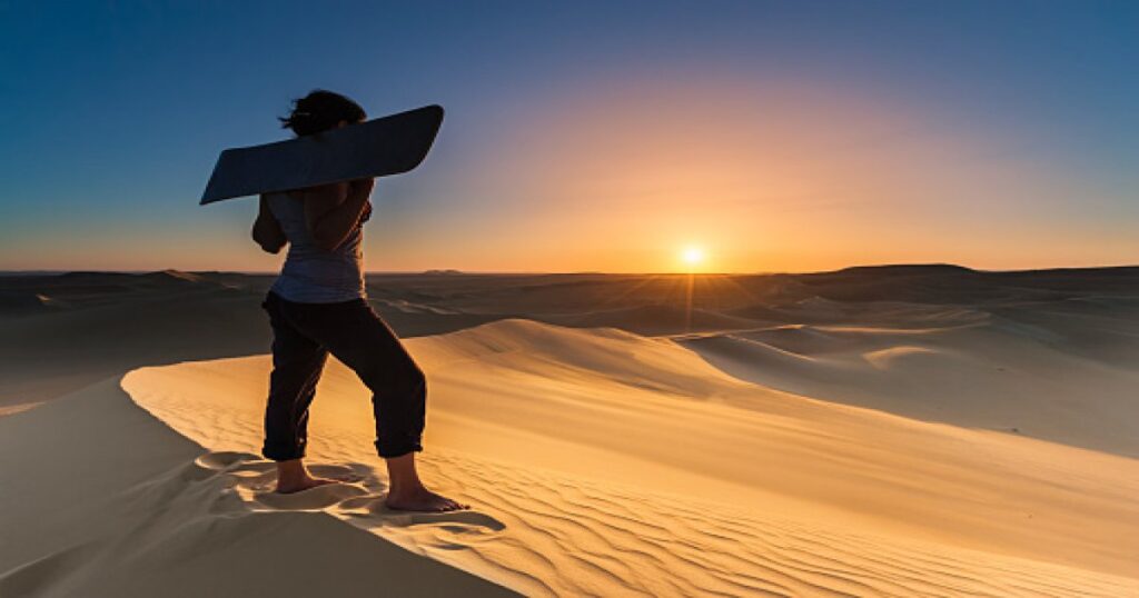 watching a nice sunrise in the sand dunes during the 4 days Marrakech sahara desert tour