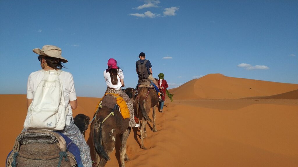 Camel ride ind the desert during the 7 days desert tour from Casablanca
